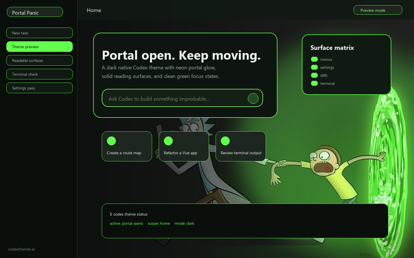 Portal Panic Codex theme preview