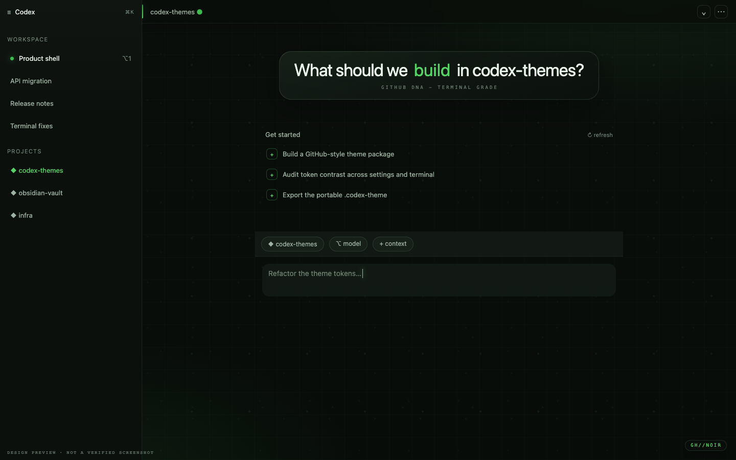 GitHub Noir Codex theme preview