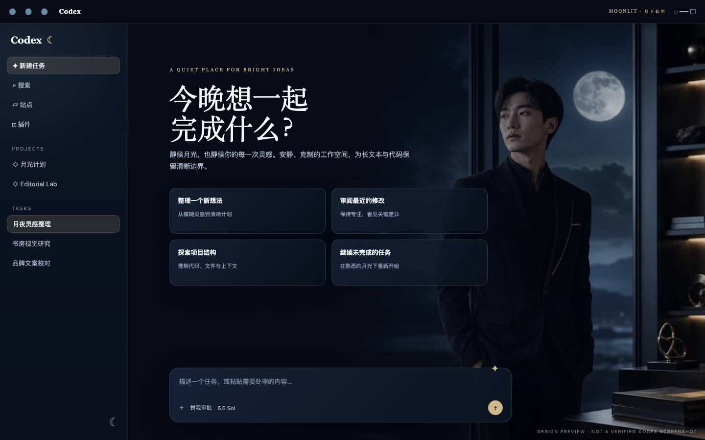 月下白月光 · Moonlit Gentleman Codex theme preview