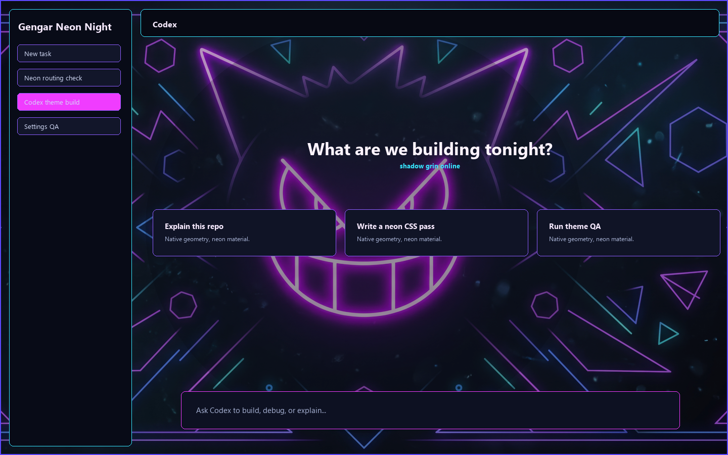 Gengar Neon Night Codex theme preview