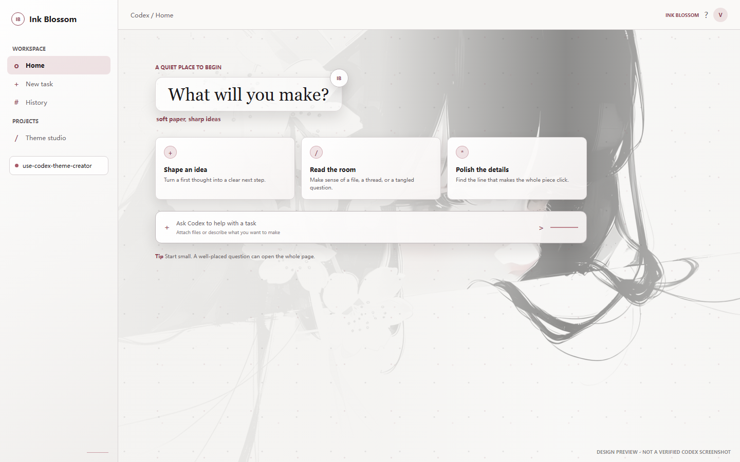 Ink Blossom Codex theme preview